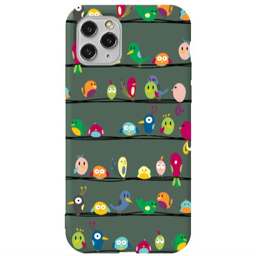 Apple iPhone 11 Pro Max birds Dark Green Colored Silicone TPU Θήκη