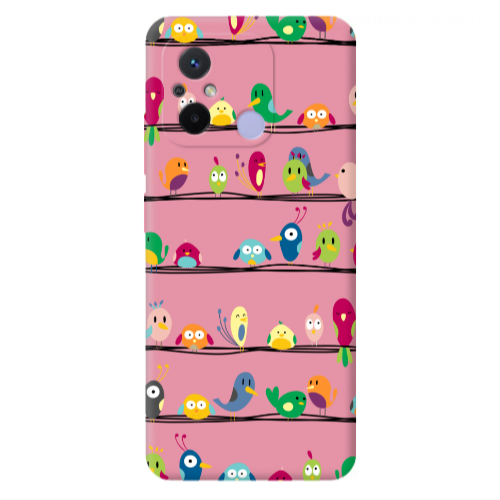 Xiaomi Redmi 12C birds Pink Colored Silicone TPU Θήκη