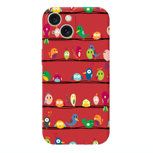 Apple iPhone 15 birds Red Colored Silicone TPU Θήκη