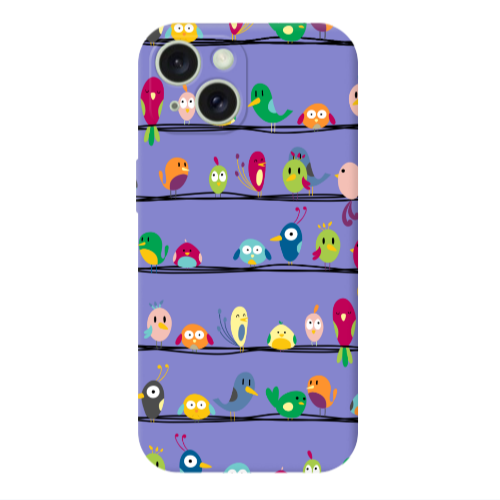 Apple iPhone 15 Plus birds Purple Colored Silicone TPU Θήκη