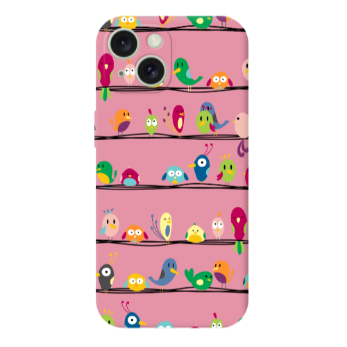 Apple iPhone 15 Plus birds Pink Colored Silicone TPU Θήκη