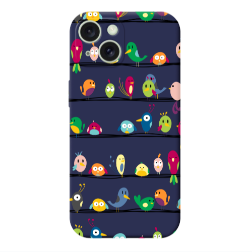 Apple iPhone 15 Plus birds Dark blue Colored Silicone TPU Θήκη