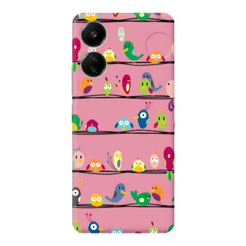 Xiaomi Redmi 13C birds Pink Colored Silicone TPU Θήκη