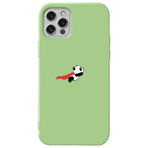Apple iPhone 12 Pro kite flying panda Light Green Colored Silicone TPU Θήκη