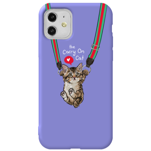 Apple iPhone 11  Swinging cat Purple Colored Silicone TPU Θήκη