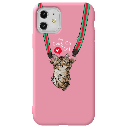 Apple iPhone 11  Swinging cat Pink Colored Silicone TPU Θήκη