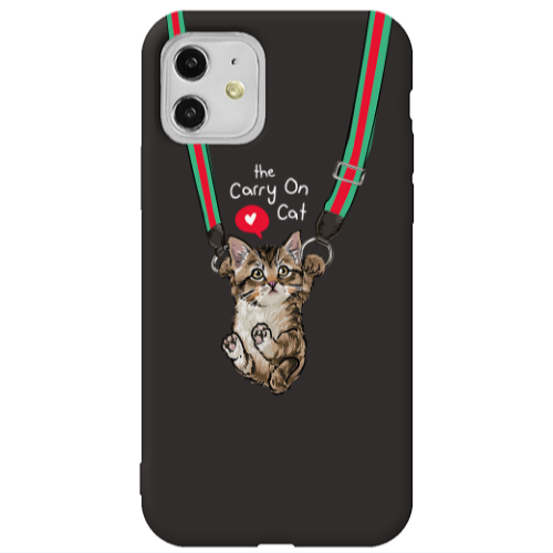 Apple iPhone 11  Swinging cat Black Colored Silicone TPU Θήκη