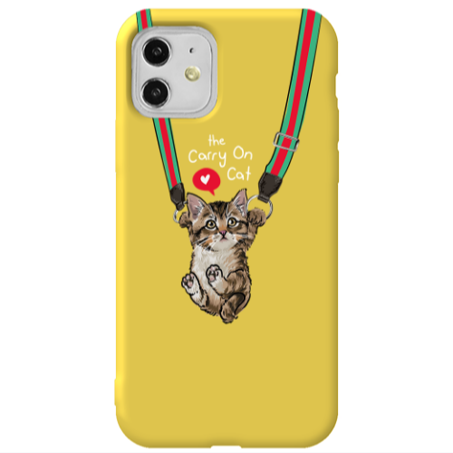 Apple iPhone 11  Swinging cat Yellow Colored Silicone TPU Θήκη