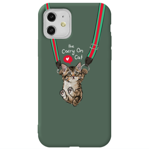 Apple iPhone 11  Swinging cat Dark Green Colored Silicone TPU Θήκη