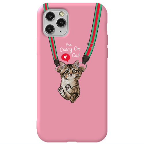 Apple iPhone 11 Pro Swinging cat Pink Colored Silicone TPU Θήκη