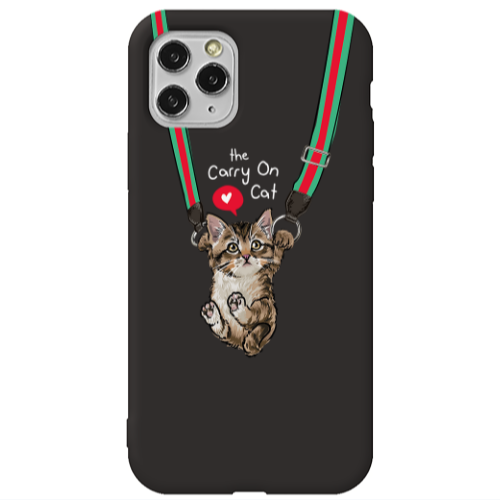 Apple iPhone 11 Pro Swinging cat Black Colored Silicone TPU Θήκη