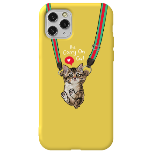 Apple iPhone 11 Pro Swinging cat Yellow Colored Silicone TPU Θήκη