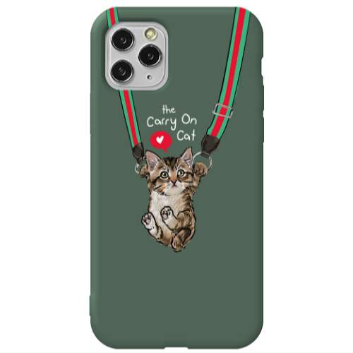 Apple iPhone 11 Pro Swinging cat Dark Green Colored Silicone TPU Θήκη