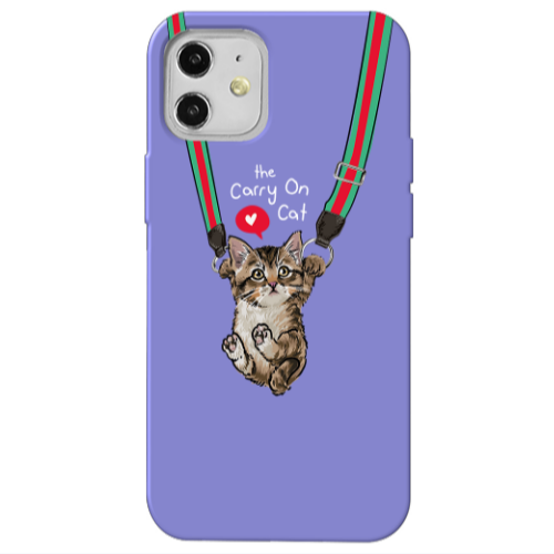 Apple iPhone 12 Swinging cat Purple Colored Silicone TPU Θήκη