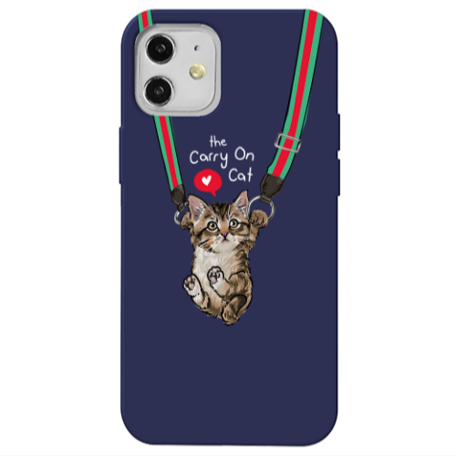 Apple iPhone 12 Swinging cat Dark blue Colored Silicone TPU Θήκη