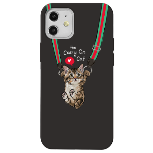 Apple iPhone 12 Swinging cat Black Colored Silicone TPU Θήκη