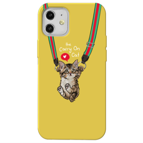 Apple iPhone 12 Swinging cat Yellow Colored Silicone TPU Θήκη
