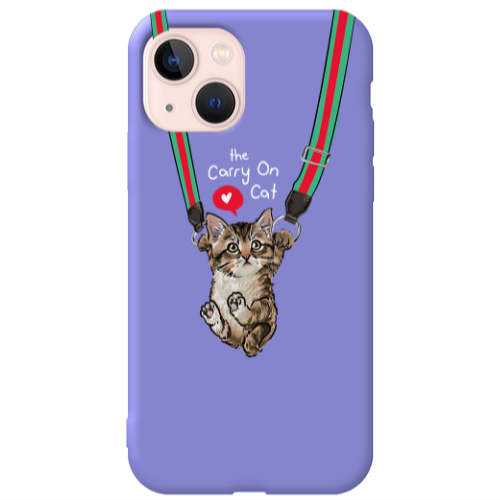 Apple iPhone 13 Swinging cat Purple Colored Silicone TPU Θήκη