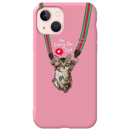 Apple iPhone 13 Swinging cat Pink Colored Silicone TPU Θήκη