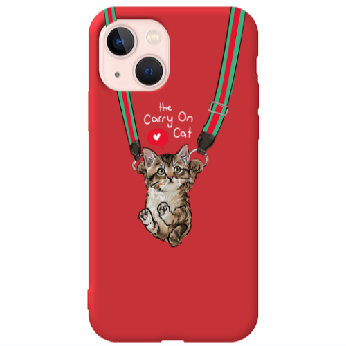 Apple iPhone 13 Swinging cat Red Colored Silicone TPU Θήκη