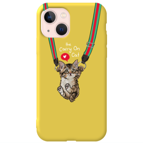 Apple iPhone 13 Swinging cat Yellow Colored Silicone TPU Θήκη