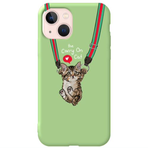 Apple iPhone 13 Swinging cat Light Green Colored Silicone TPU Θήκη