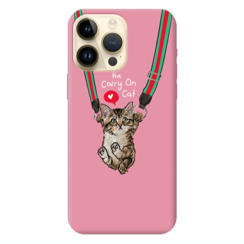 Apple iPhone 13 Pro Max Swinging cat Pink Colored Silicone TPU Θήκη