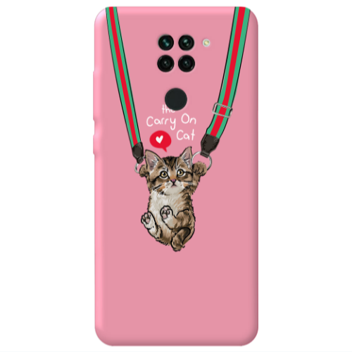 Xiaomi Redmi Note 9 Swinging cat Pink Colored Silicone TPU Θήκη