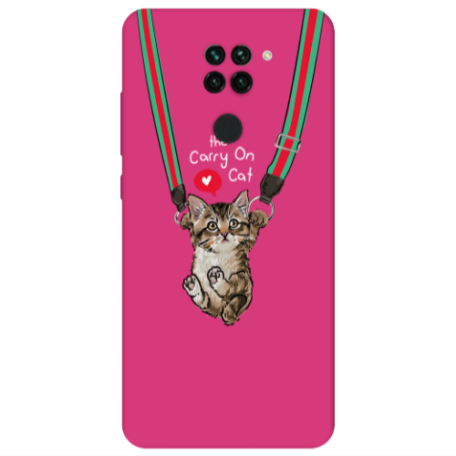 Xiaomi Redmi Note 9 Swinging cat Fuchsia Colored Silicone TPU Θήκη