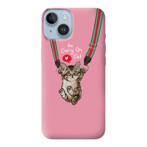 Apple iPhone 14  Swinging cat Pink Colored Silicone TPU Θήκη