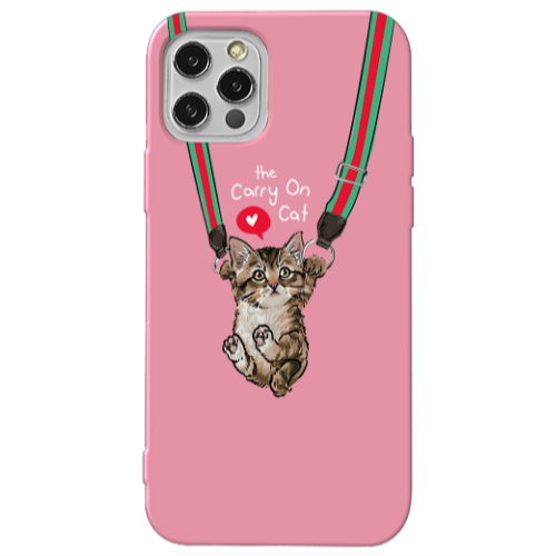 Apple iPhone 13 Pro Swinging cat Pink Colored Silicone TPU Θήκη