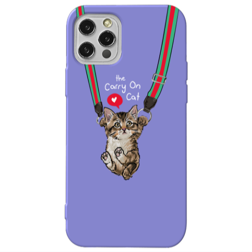 Apple iPhone 12 Pro Swinging cat Purple Colored Silicone TPU Θήκη