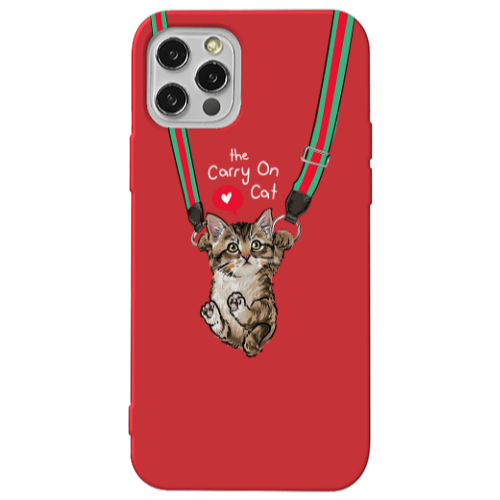 Apple iPhone 12 Pro Swinging cat Red Colored Silicone TPU Θήκη