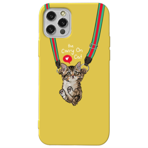 Apple iPhone 12 Pro Swinging cat Yellow Colored Silicone TPU Θήκη