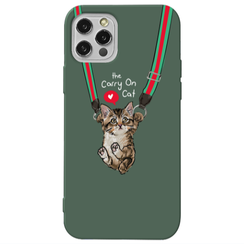 Apple iPhone 12 Pro Swinging cat Dark Green Colored Silicone TPU Θήκη