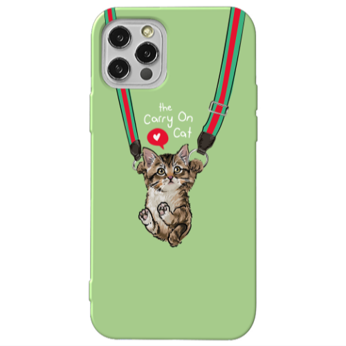 Apple iPhone 12 Pro Swinging cat Light Green Colored Silicone TPU Θήκη