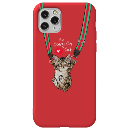 Apple iPhone 11 Pro Max Swinging cat Red Colored Silicone TPU Θήκη