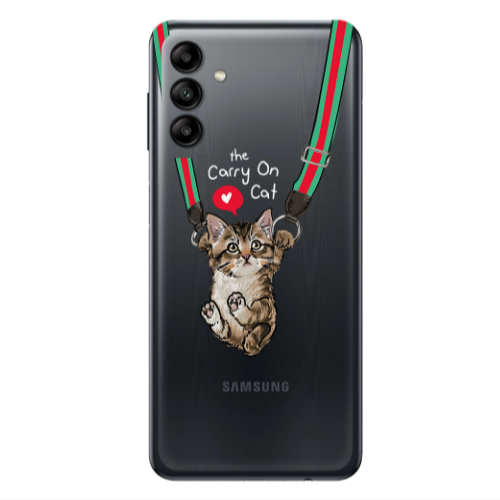 Samsung A04S Swinging cat Transparent Silicone TPU Θήκη