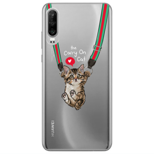 Huawei P30 Swinging cat Transparent Silicone TPU Θήκη