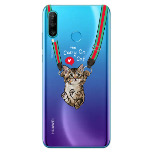 Huawei P30 Lite Swinging cat Transparent Silicone TPU Θήκη