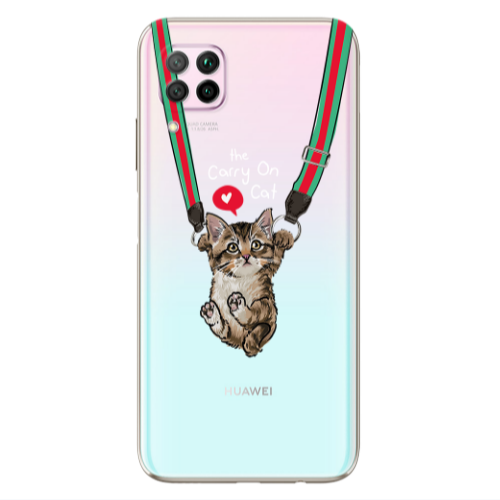 Huawei P40 Lite Swinging cat Transparent Silicone TPU Θήκη