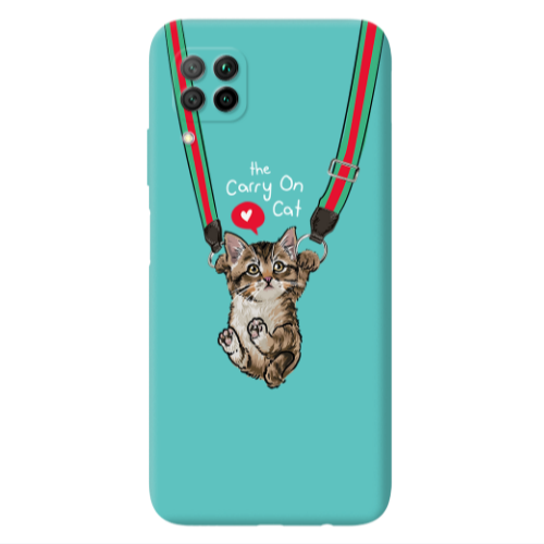 Huawei P40 Lite Swinging cat Turquoise Colored Silicone TPU Θήκη