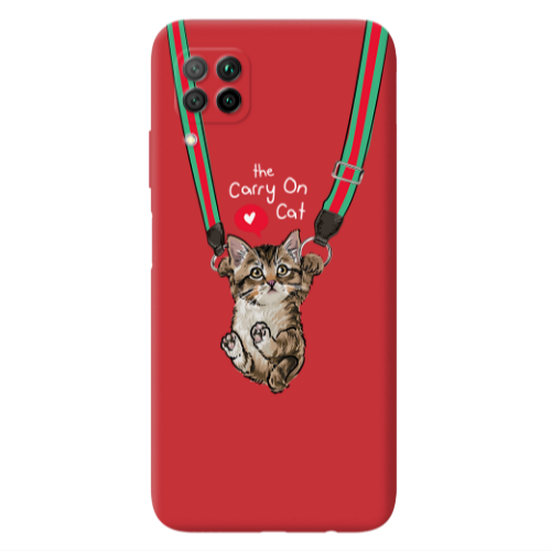 Huawei P40 Lite Swinging cat Red Colored Silicone TPU Θήκη
