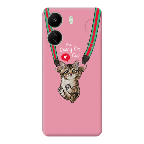 Xiaomi Redmi 13C Swinging cat Pink Colored Silicone TPU Θήκη