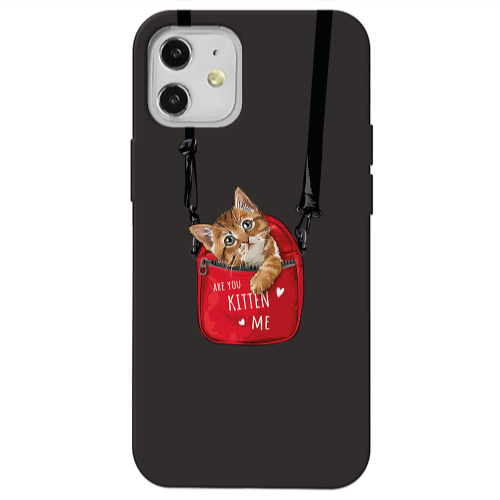 Apple iPhone 12 Are you kitten Black Colored Silicone TPU Θήκη