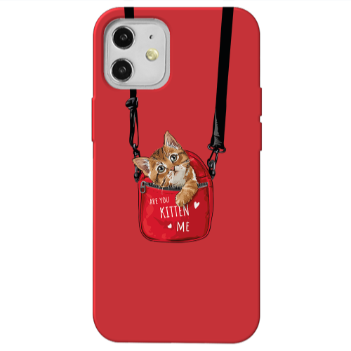 Apple iPhone 12 Are you kitten Red Colored Silicone TPU Θήκη