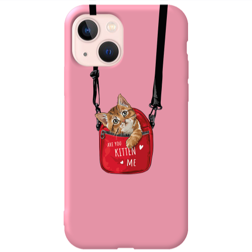 Apple iPhone 13 Are you kitten Pink Colored Silicone TPU Θήκη