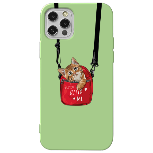 Apple iPhone 12 Pro Are you kitten Light Green Colored Silicone TPU Θήκη