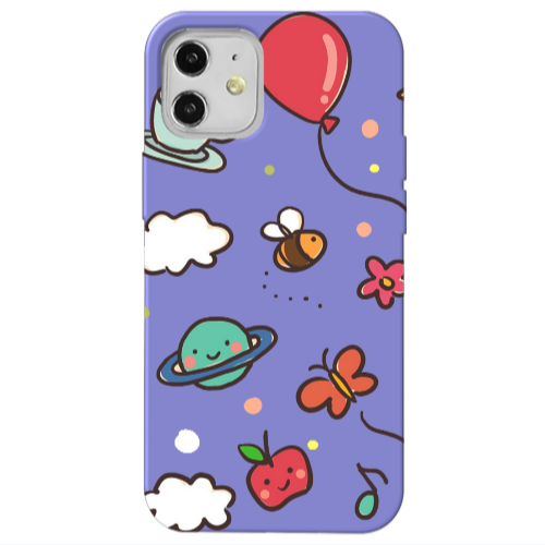 Apple iPhone 12 cute little ones Purple Colored Silicone TPU Θήκη