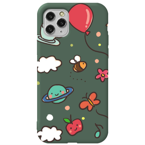 Apple iPhone 11 Pro Max cute little ones Dark Green Colored Silicone TPU Θήκη